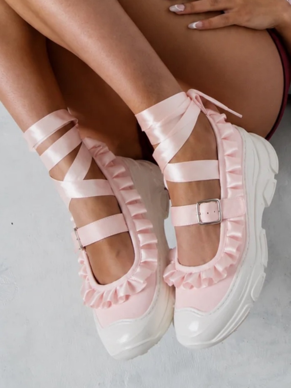 NIB Double Standard Pink Satin Mary Jane Platform Ballet Sneakers Size 37 / US 7 - Picture 13 of 15